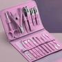 Imagem de Conjunto de Cortadores de Unhas de Aço Inoxidável (12-16 peças) - Kit de Manicure com Saco Dobrável