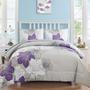 Imagem de Conjunto de edredom Luxudecor roxo king size com padrão floral