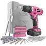Imagem de Conjunto de Furadeiras Hi-Spec 12V - 50 Peças com Estojo Rosa