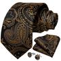 Imagem de Conjunto de Gravata Masculina Preta e Prateada Paisley - Com Abotoaduras e Lenço para Casamento