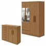 Imagem de Conjunto de Guarda-roupa 4 Portas 2 Gavetas Zeus com Espelhoe Cômoda 8 Gavetas 2 Portas Toronto