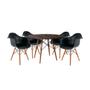 Imagem de Conjunto de Jantar Mesa Redonda Eiffel Eames em Madeira 90cm Amêndoa com 4 Poltronas Pretas