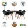 Imagem de Conjunto de Jantar Mesa Redonda Eiffel Eames em Madeira 90cm Amêndoa com 4 Poltronas Pretas