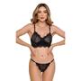 Imagem de Conjunto de Lingerie Cropped Sem Bojo Com Aro em Renda Chantily Cílios com Calcinha String Jopy