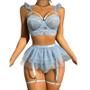Imagem de Conjunto De Lingerie Feminina Transparente Em Malha Com Cinta-liga E Cuecas Kit De Vestido De Baile