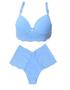 Imagem de Conjunto de lingerie plus size com bojo em microfibra e renda Sensual Azul Claro