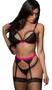 Imagem de Conjunto de Lingerie Sem Bojo Sexy Strappy Pink Com Cinta liga e meia 7/8 Arrastão.