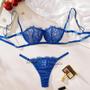 Imagem de Conjunto de Lingerie Sexy Feminina - Renda Transparente com Bordado e Push-up