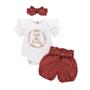 Imagem de Conjunto de Macacão para Bebê Recém-nascida - 3 Peças com Bandana e Arco