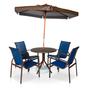 Imagem de Conjunto de Mesa Com 4 Cadeiras Linha Leve Com Ombrelone Grátis - Marrom/Azul Marinho