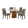 Imagem de Conjunto de Mesa de Jantar com 4 Cadeiras e Tampo de Madeira Maciça Turquia I Suede Cinza e Off White