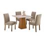 Imagem de Conjunto de Mesa de Jantar com 4 Cadeiras e Tampo de Madeira Maciça Turquia III Suede Cinza e Off White