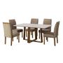 Imagem de Conjunto de Mesa de Jantar com 6 Cadeiras e Tampo de Madeira Maciça Espanha II Suede Marrom Médio e Off White