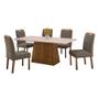 Imagem de Conjunto de Mesa de Jantar com 6 Cadeiras e Tampo de Madeira Maciça Turquia II Suede Cinza e Off White