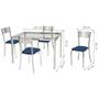 Imagem de Conjunto de Mesa de Jantar com Tampo de Vidro e 4 Cadeiras Rafaela Cromado e Azul