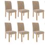 Imagem de Conjunto de Mesa de Jantar com Tampo de Vidro Off White Ana e 6 Cadeiras Fernanda Suede Nude e Nature