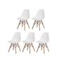 Imagem de Conjunto de Mesa de Jantar Eames Eiffel Redonda 110cm Tampo de Madeira Branco com 5 Cadeiras Brancas