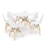 Imagem de Conjunto De Mesa De Jantar Eames Eiffel Redonda 110cm Tampo De Madeira Branco Com 6 Cadeiras Brancas