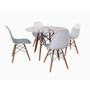 Imagem de Conjunto De Mesa De Jantar Eames Eiffel Redonda 110cm Tampo De Vidro Com 4 Cadeiras Brancas