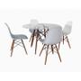 Imagem de Conjunto De Mesa De Jantar Eames Eiffel Redonda 110cm Tampo De Vidro Com 4 Cadeiras Brancas