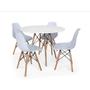 Imagem de Conjunto De Mesa De Jantar Eames Eiffel Redonda 120cm Tampo De Madeira Branco Com 4 Cadeiras Brancas
