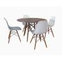Imagem de Conjunto De Mesa De Jantar Eames Eiffel Redonda 90cm Tampo De Madeira Amêndoa Com 4 Cadeiras Brancas