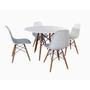 Imagem de Conjunto de Mesa de Jantar Eames Eiffel Redonda 90cm Tampo de Madeira Branco com 4 Cadeiras Brancas