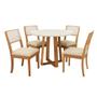 Imagem de Conjunto de Mesa de Jantar Redonda com Tampo de Vidro Off White 105 cm e 4 Cadeiras Premium Veludo Bege e Carvalho