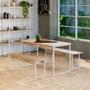 Imagem de Conjunto de Mesa de Jantar Retangular com 2 Bancos Studio Carvalho e Branco