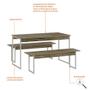 Imagem de Conjunto de Mesa de Jantar Retangular com 2 Bancos Studio Carvalho e Branco