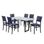 Imagem de Conjunto de Mesa de Jantar Retangular com Tampo de Vidro Branco e 6 Cadeiras Madri Azul e Preto