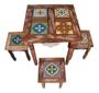 Imagem de Conjunto de Mesa e Bancos Madeira de Demolição com Ladrilho