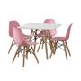 Imagem de Conjunto De Mesa Eames Eiffel Madeira Infantil 60cm Quadrado Branco 4 Cadeiras Rosa