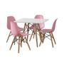 Imagem de Conjunto de Mesa Eames Eiffel Madeira Infantil 68cm Quadrado Branco 4 Cadeiras Rosa