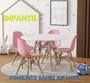 Imagem de Conjunto De Mesa Eames Eiffel Madeira Infantil 68cm Redondo Branco 4 Cadeiras Rosa