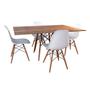 Imagem de Conjunto De Mesa Eames Eiffel Retangular 120x75 Tampo De Madeira Amêndoa Com 4 Cadeiras Brancas