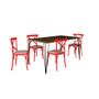 Imagem de Conjunto de Mesa Elen Retangular Tampo de Madeira 140x80cm Amêndoa com 4 Cadeiras Katrina Vermelha A