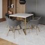 Imagem de Conjunto de Mesa Industrial Base Dourada Tampo Quadrado 90cm Branco 4 Poltronas Estofadas Grafite