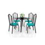 Imagem de Conjunto De Mesa Lotus 75cm Com 4 Cadeiras 121 Artefamol Preto com Azul Turquesa