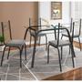 Imagem de Conjunto de Mesa Lotus SF Preto Vidro Incolor De 107 cm Com 4 Cadeiras 119 Preto Assento Platina Artefamol