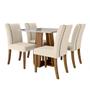 Imagem de Conjunto de Mesa Sala de Jantar Atenas com 4 Cadeiras Carvalho/Off White/Bege 0,90m Dobuê