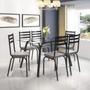 Imagem de Conjunto De Mesa Tubular Com 6 Cadeiras 118 Lotus Tampo Vidro Incolor 140cm Preto Assento Platina Artefamol