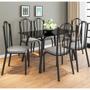 Imagem de Conjunto De Mesa Tubular Lotus Vidro SF Preto De 1,40m Com 6 Cadeiras 121 Platina Artefamol