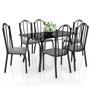 Imagem de Conjunto De Mesa Tubular Lotus Vidro SF Preto De 1,40m Com 6 Cadeiras 121 Platina Artefamol