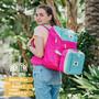 Imagem de Conjunto de Mochilas Uninni Color Block (Fúcsia/Verde) - 40cm - Para Crianças Acima de 6 Anos