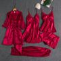 Imagem de Conjunto de Pijama Feminino de Cetim 5 Peças com Renda - Ideal para Casamento 2024