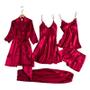 Imagem de Conjunto de Pijama Feminino de Cetim 5 Peças com Renda - Ideal para Casamento 2024