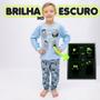 Imagem de Conjunto de Pijama Infantil e Juvevil Masculino Azul Monstro Manga Longa que Brilha no Escuro