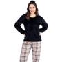 Imagem de Conjunto De Pijama Peluciado Feminino Blusa Manga Longa e Calca Flanelado Quentinho De Inverno