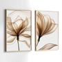 Imagem de Conjunto de Quadros Decorativos com Moldura Flor de Lotus Clean Neutro Marrom Sala Quarto Kit 2 